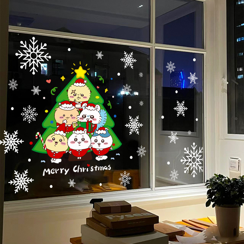2026 新年とクリスマスデコレーションステッカークリスマスツリーちいかわウィンドウガラスドアステッカーウィンドウステッカー|undefined