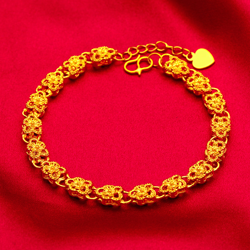 Pulsera de latón bañado en oro con molde inverso, pulsera de doble cara con forma de corazón de melocotón para mujer, joyería de oro vietnamita_voghion.com