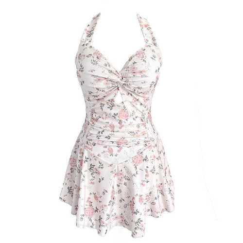 One-piece swimsuit women's suspender backless small fresh floral swimsuit French wholesale slimming swimsuit hot spring