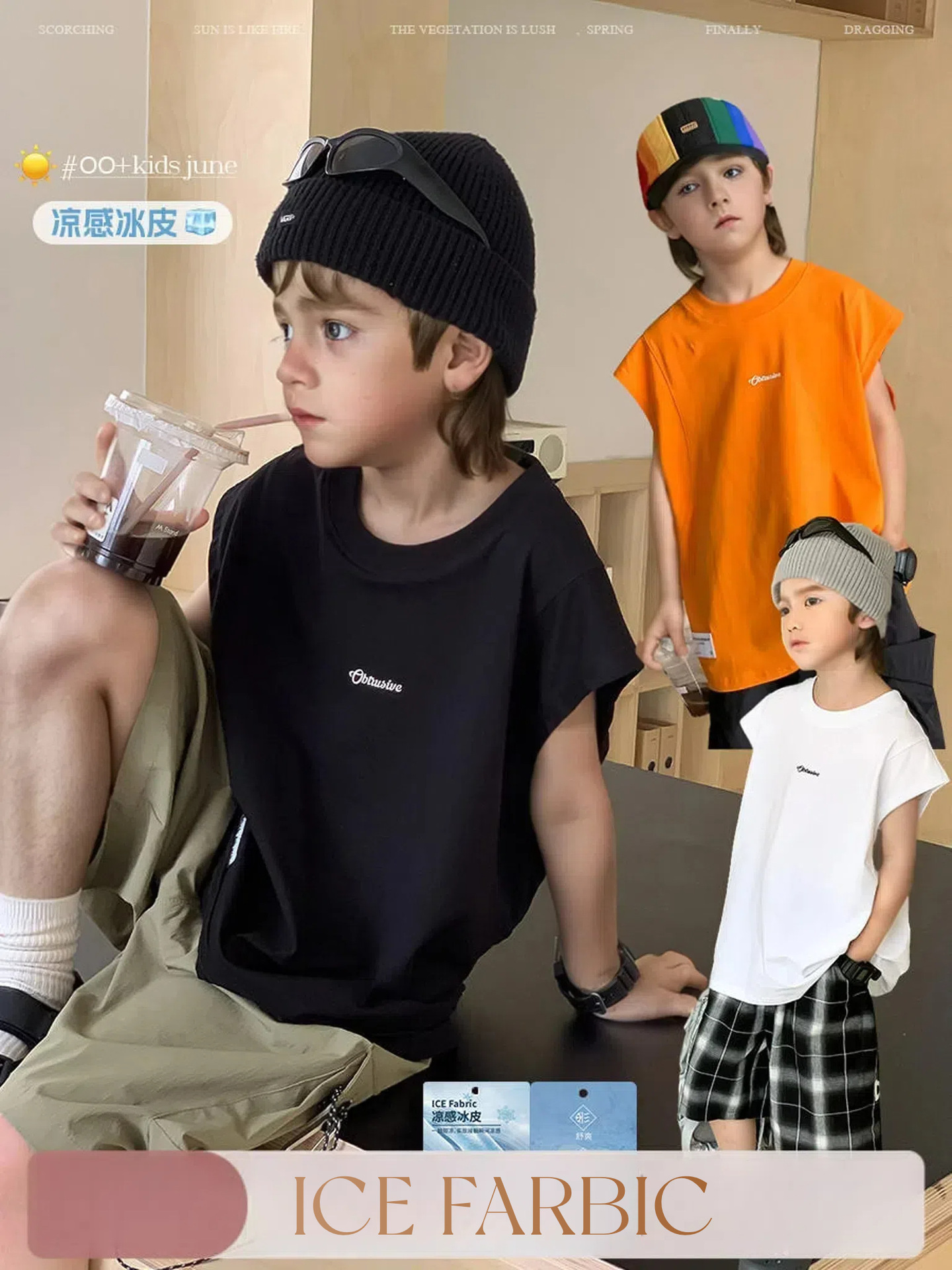 Summer children's solid color T-shirt with a round collar for…