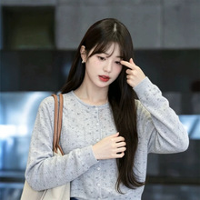 2026早春新款南油miu宽松简约松弛温柔少女感花朵圆领针织开衫