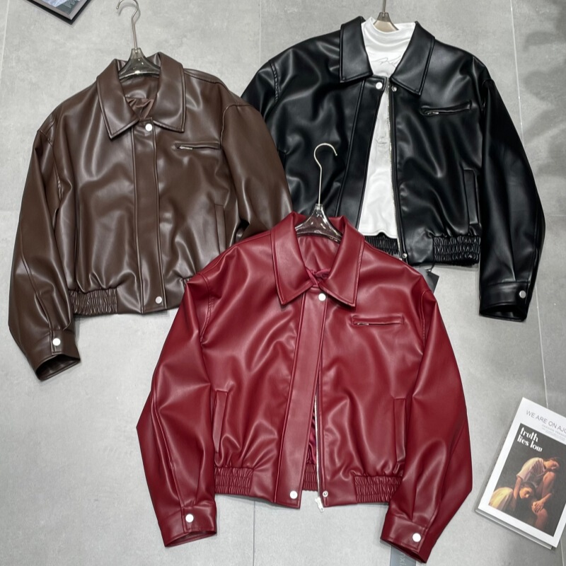 2026 Spring New American Style Retro Lapel Slim Short Leather Jacket Fashionable Chic Jacket Top