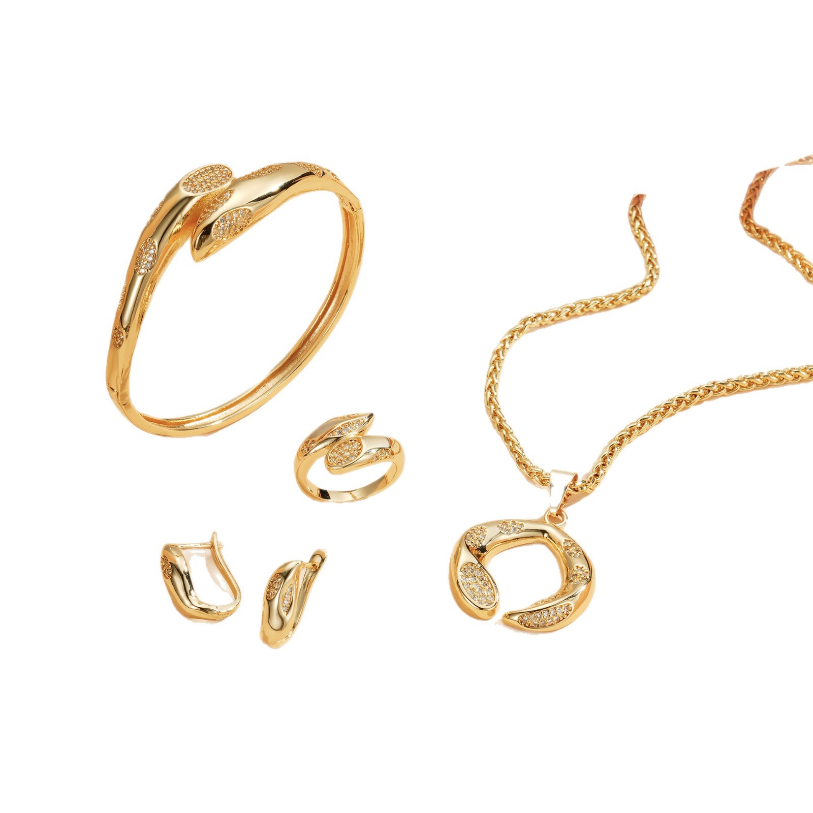 Europa y América de moda ligera de lujo cobre dorado joyería conjunto pulsera pendientes pulsera colgante collar joyería de alta gama conjunto de cuatro piezas image 6