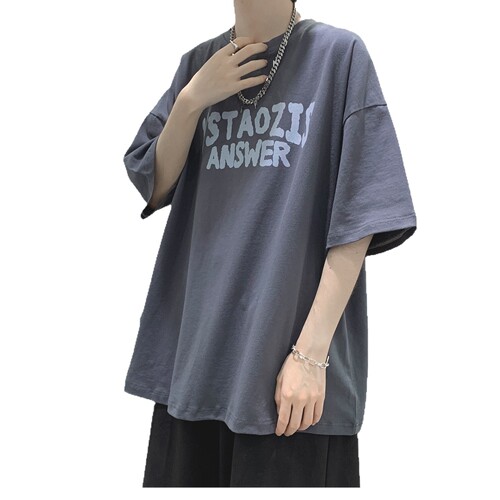 Men's Summer Trend Couple's T-shirt with 5-Button Sleeve, Chic Retro Hong Kong Style, Versatile Short Sleeve White Half-Sleeve Top