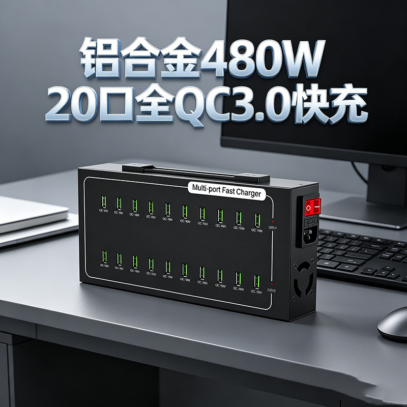 Cross-Border 300W High-Power 30-Port Aluminum Alloy USB Multi-Port Charger with Intelligent Heat Dissipation for Laptops and Mobile Phones