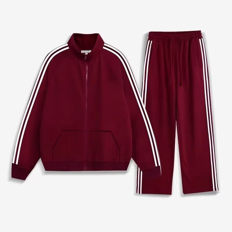 Nueva pareja personalizada trajes deportivos uniformes escolares masculinos y femeninos chaqueta de algodón tres barras casuales dos piezas juego al por mayor