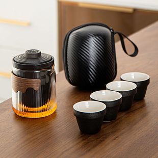 Ceramic Quick Cup Outdoor Travel Tea Set Portable Set Coarse Pottery One Pot Four Cups Carry-On Teapot Bubble Tea Set