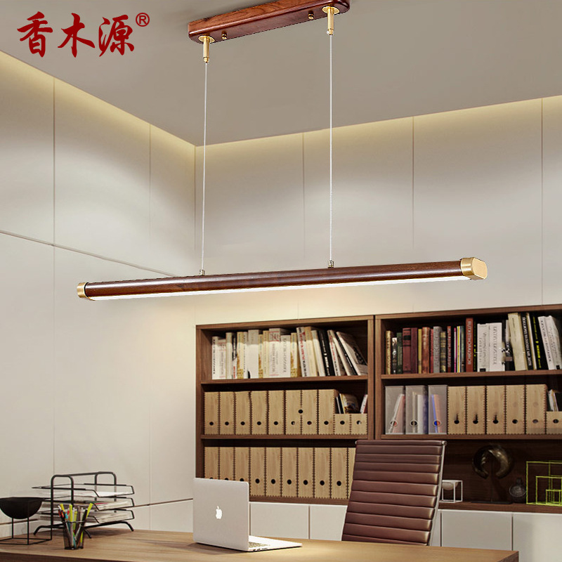 New Chinese-style led dining table restaurant bar lamp chandelier simple walnut solid wood office studio long lamp 183