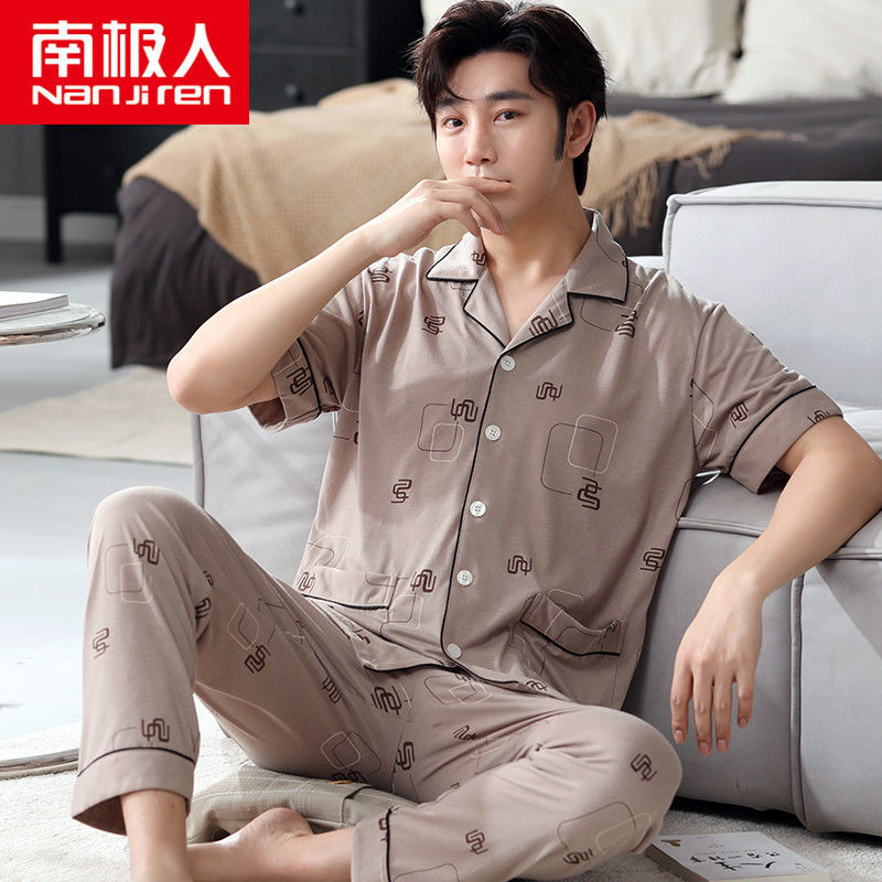 Pijamas de hombre verano 100% algodón pantalones de manga corta más el tamaño de los hombres de verano Delgado al aire libre homewear