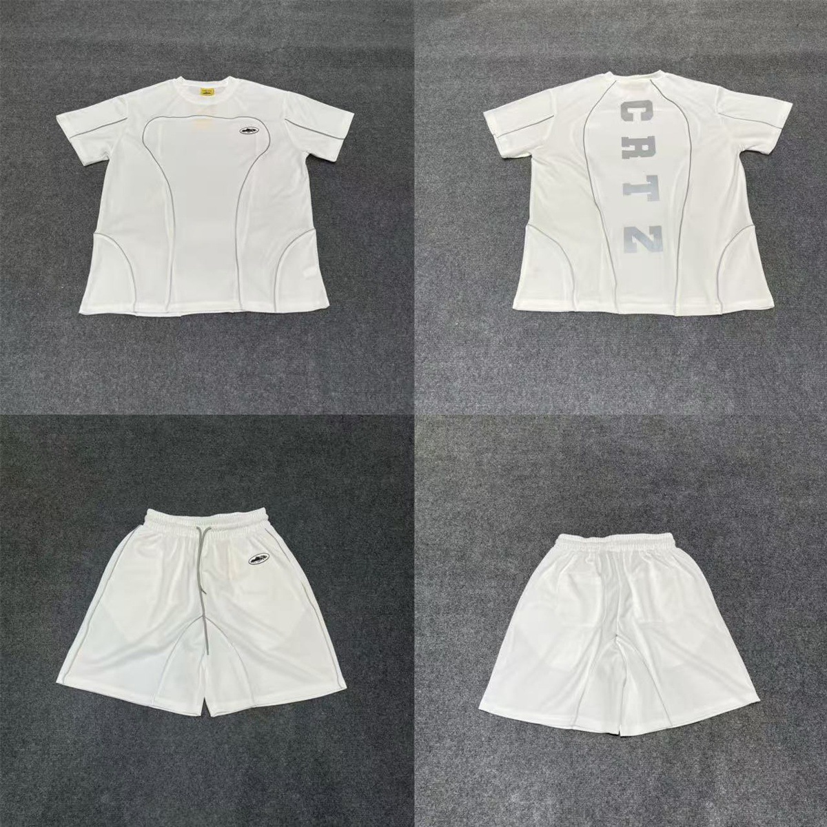 Marca de moda europea y americana transfronteriza Alcatraz Camiseta de manga corta con estampado de letras reflectantes Traje de pantalones cortos casuales de calle para hombres y mujeres