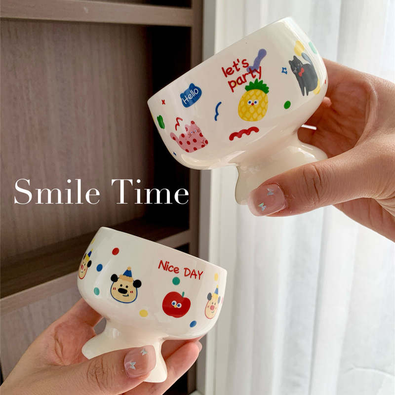Cute Hand Cup Ice Cream Sour Milk Cup Small Goblet Ceramic Pudding Dessert Bowl Cream Wind Salah Bowl Cup