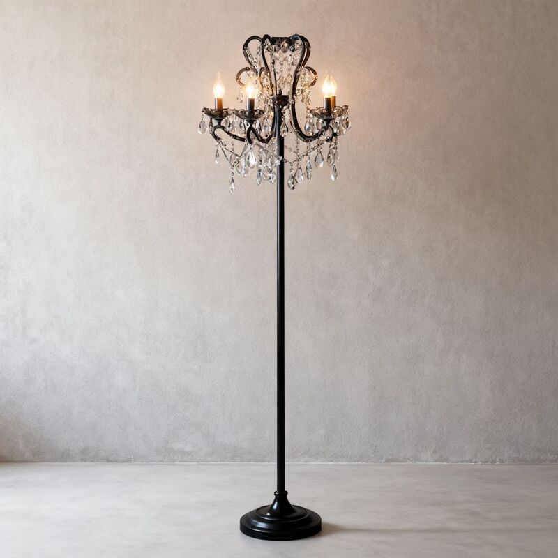 American Country Floor Lamp Crystal Coffee Table Living Room Floor Lamp Retro White Study French Candle Iron Floor Lamp