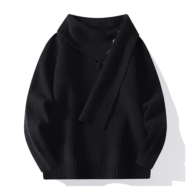 Explosiones transfronterizas de tamaño grande turban desmontable camisa de punto suéter masculino botón de sentido superior otoño invierno fábrica al por mayor