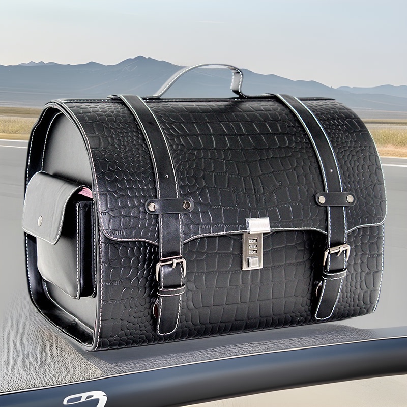 IBX Motorcycle Bag Motorcycle Tail Bag Retro Leather Tail Box Large Tail Bag Large Capacity Universal Electric Vehicle Trunk