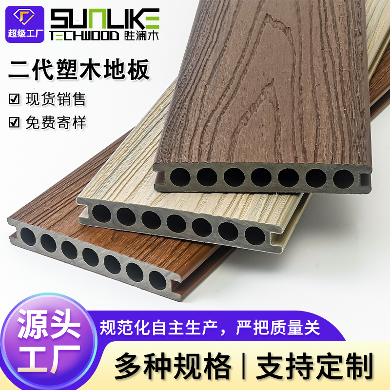 户外塑木地板庭院露台共挤木塑地板生态防水防腐圆孔长条木塑板材