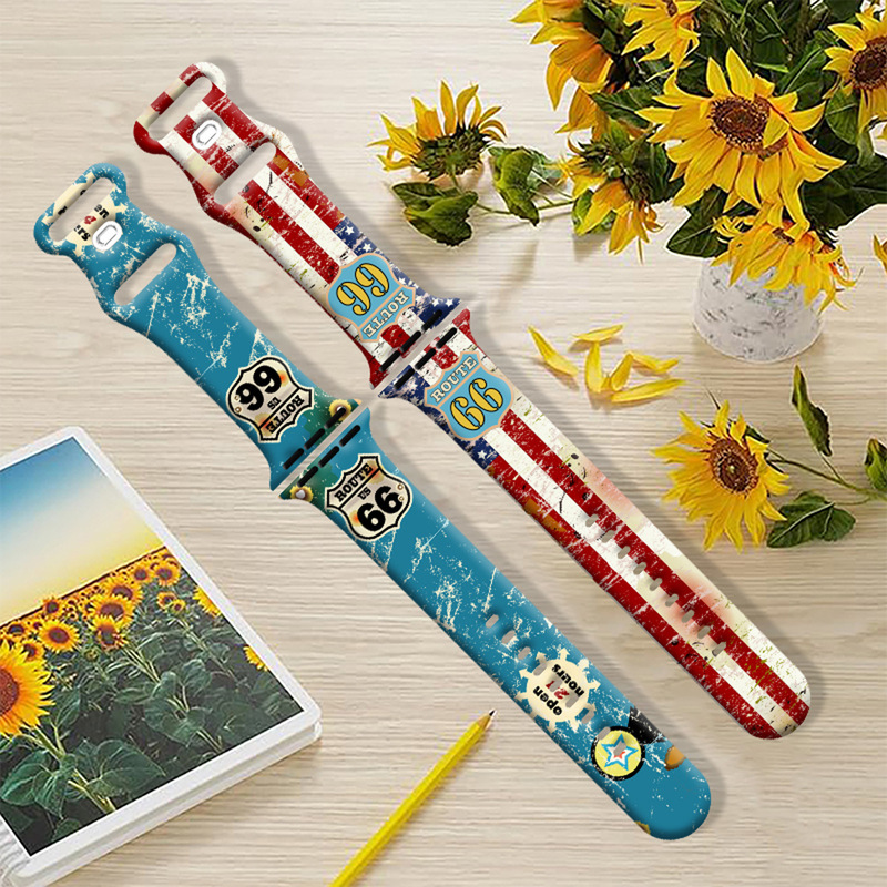 Cross-Border Best-Selling Model: Us Route 66 iWatch S11/10/9/8 Generation Apple Silicone Watch Band