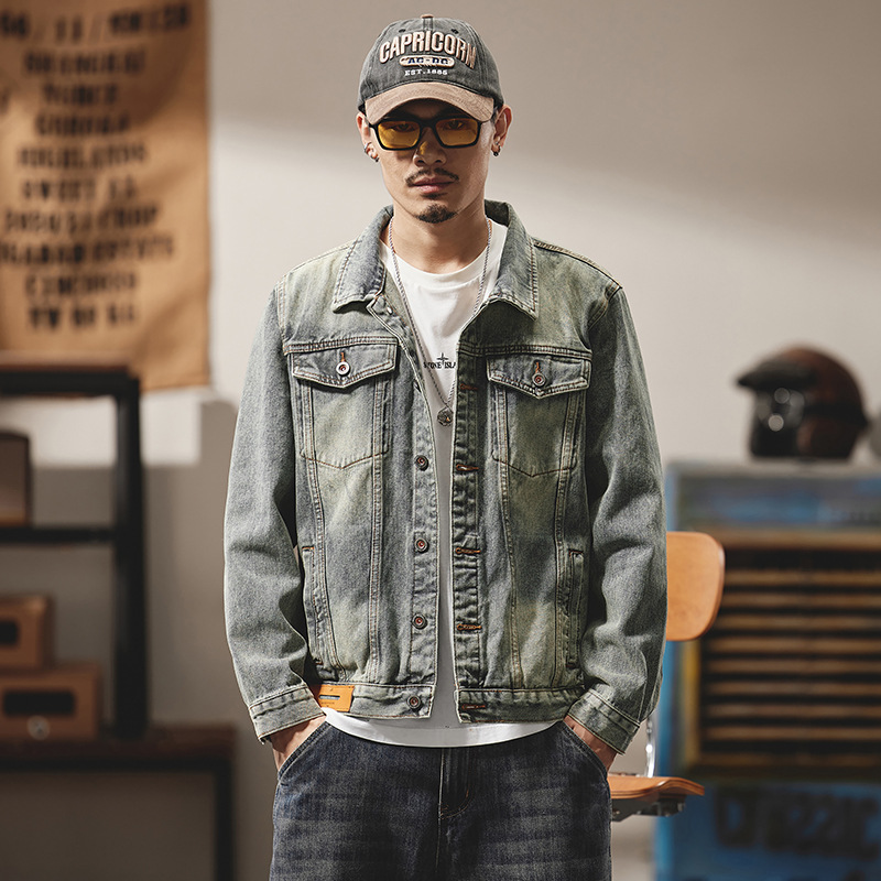 Giacca di jeans uomo american retro lavaggio vintage oversize_voghion.com