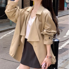 2025秋季莱赛尔天丝棉撞色扣荡领上衣女秋廓形可调节扣袢风衣外套