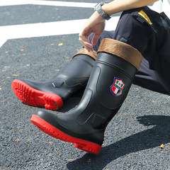 Thickened labor protection rain boots waterproof construction site water sole steel toe steel sole anti-puncture and anti-smash industrial men's water boots on behalf of