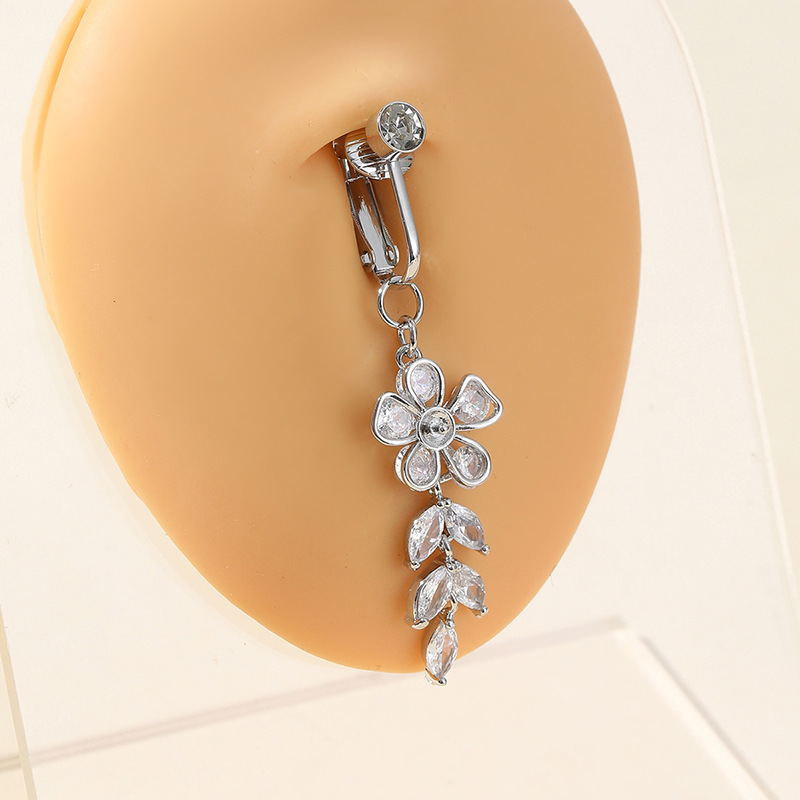 Fashion Flower Copper Inlay Zircon Belly Ring 1 Piece