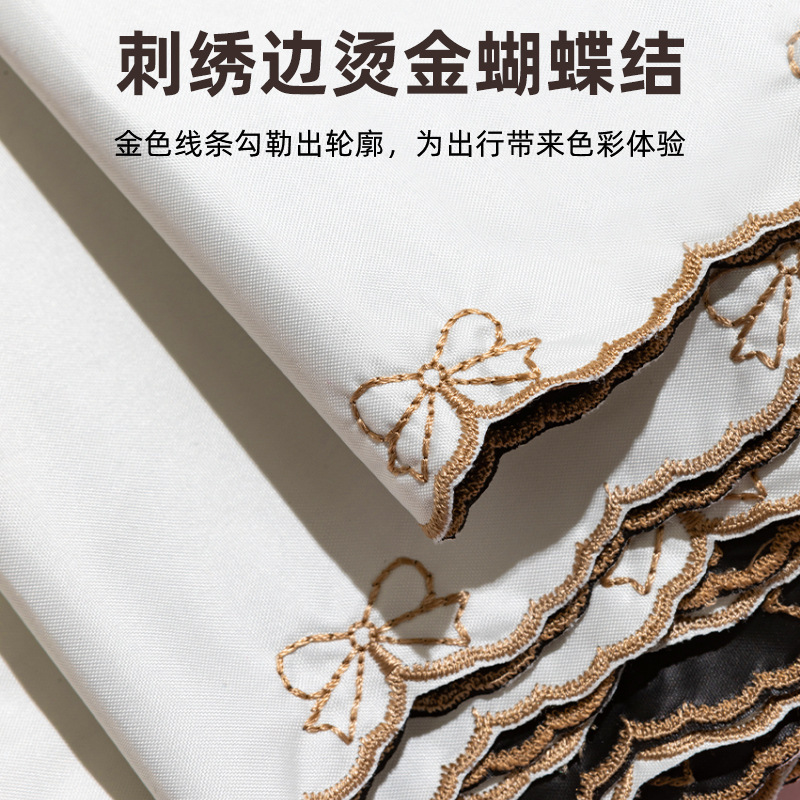 Embroidered Edge Retro Full-automatic Sun Umbrella Small Portable Women's Anti-ultraviolet Sunshade/Rain Dual-purpose Umbrella