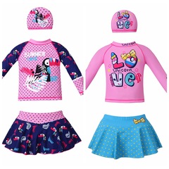 Girls' one-piece swimsuit for children, princess style, suitable for middle-aged and large children, Korean cute, for baby spa swimming, long-sleeved swimsuit