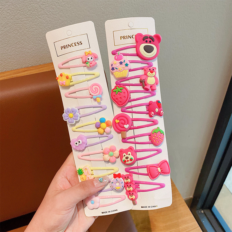 Clip de cabello auténtico para niños, clip de cabello rotos para chicas, clip de cabello no dañado, tarjeta de cabello de fresa, cartón de dibujos animados, clip de cabello lateral para bebés.