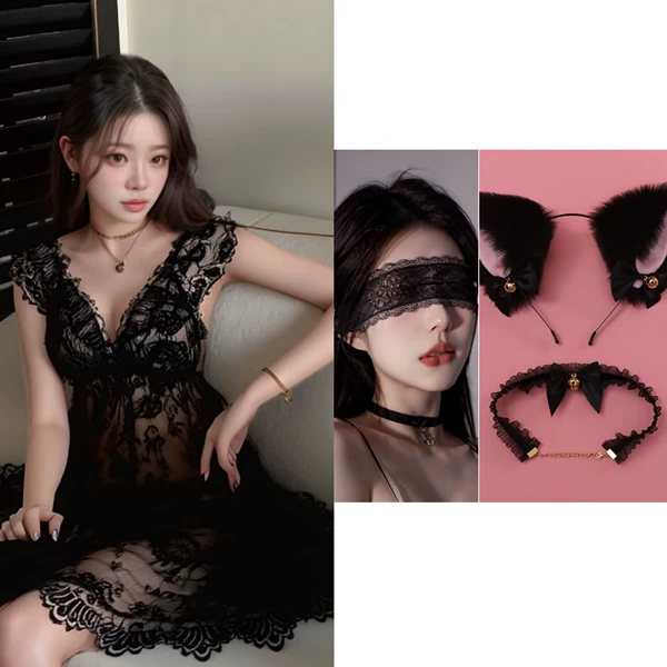 Black sleep mask, choker