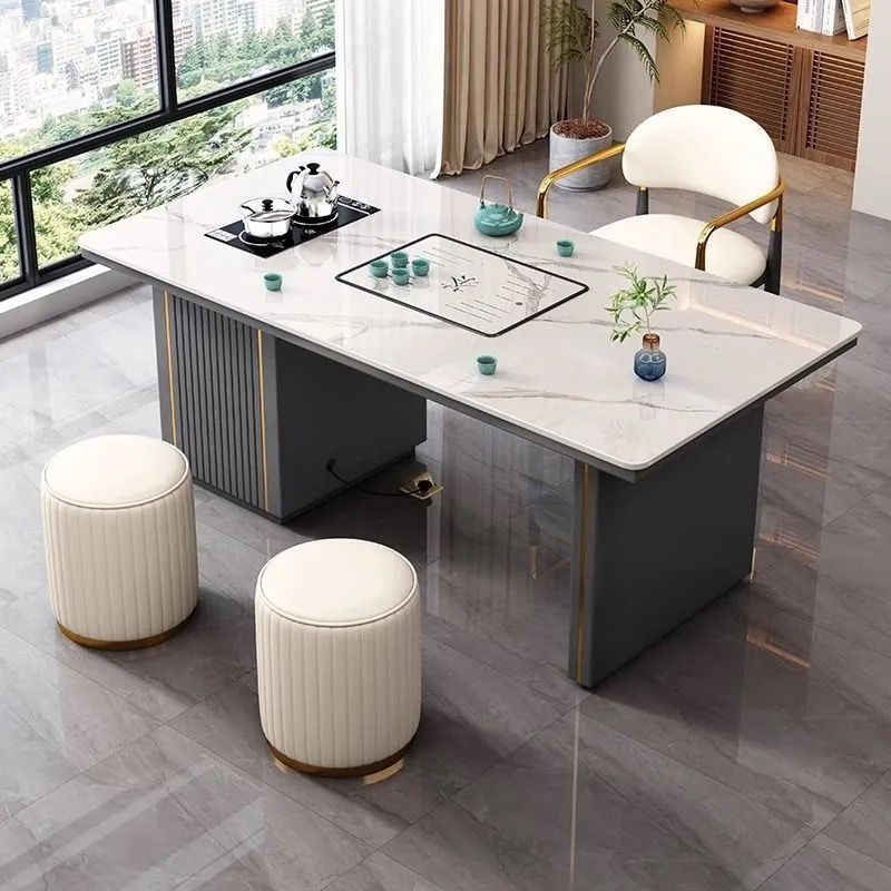 Mesa de té de tabla de roca en un conjunto completo de lujo ligero moderno simple oficina en el hogar silla de mesa de té multifuncional balcón de té