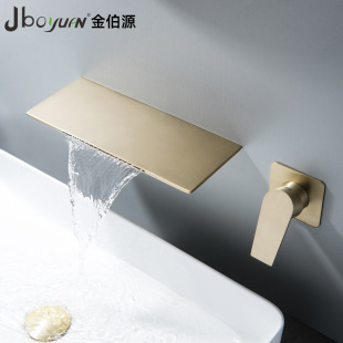Light Luxury 304 Stainless Steel In-Wall Golden Concealed Basin Hot and Cold Faucet Waterfall Bathroom Bathtub Washbasin
