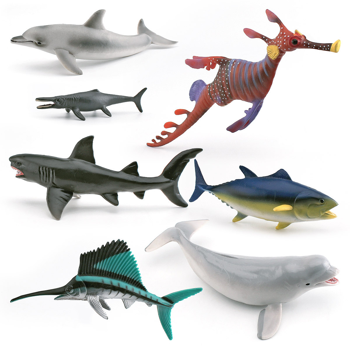Simulación transfronteriza animal marino blanco ballena tiburón hierba hailong delfín atún taman dragón modelo adornos estáticos