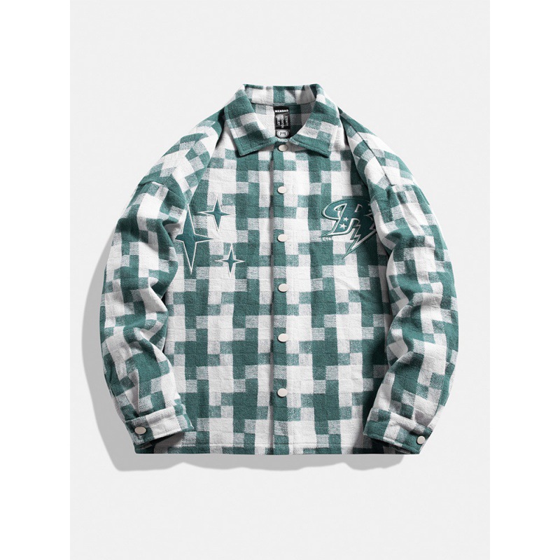 2023 diseño de color de la calle alta americana sensación de cuadrícula chaqueta de manga larga hombre pareja suelta chaqueta de tween 23113