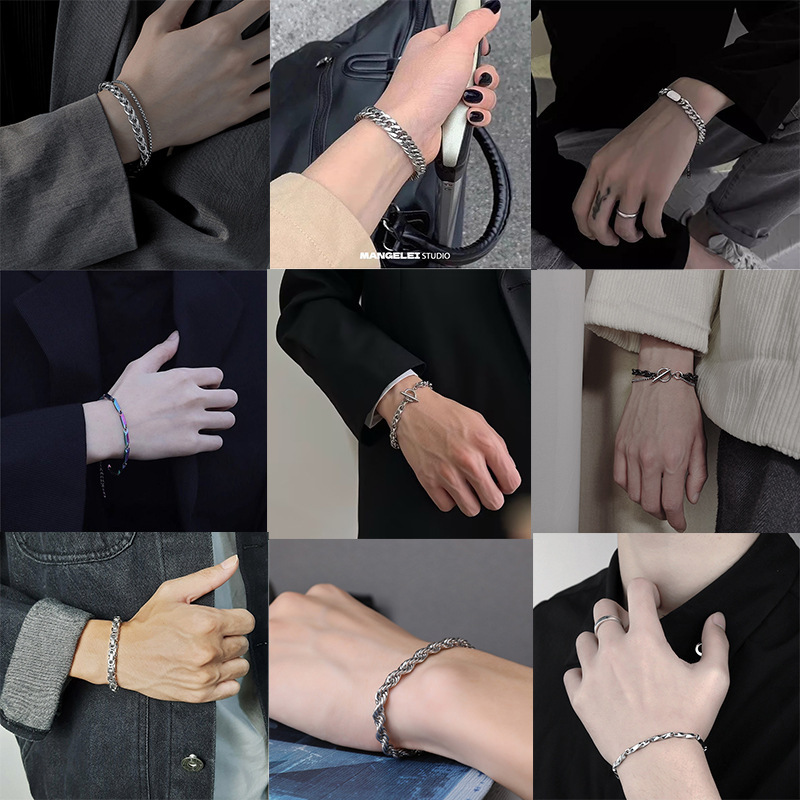 Men's trendy hip-hop titanium steel bracelets, couple's accessories, men's and women's hand jewelry, cross-border combination sets, popular items