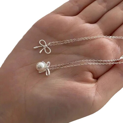 Bowknot Pearl Necklace Luxury Niche Ins High-end Simple Fashionable Elegance Clavicle Qixi Festival Valentine's Day Gift 