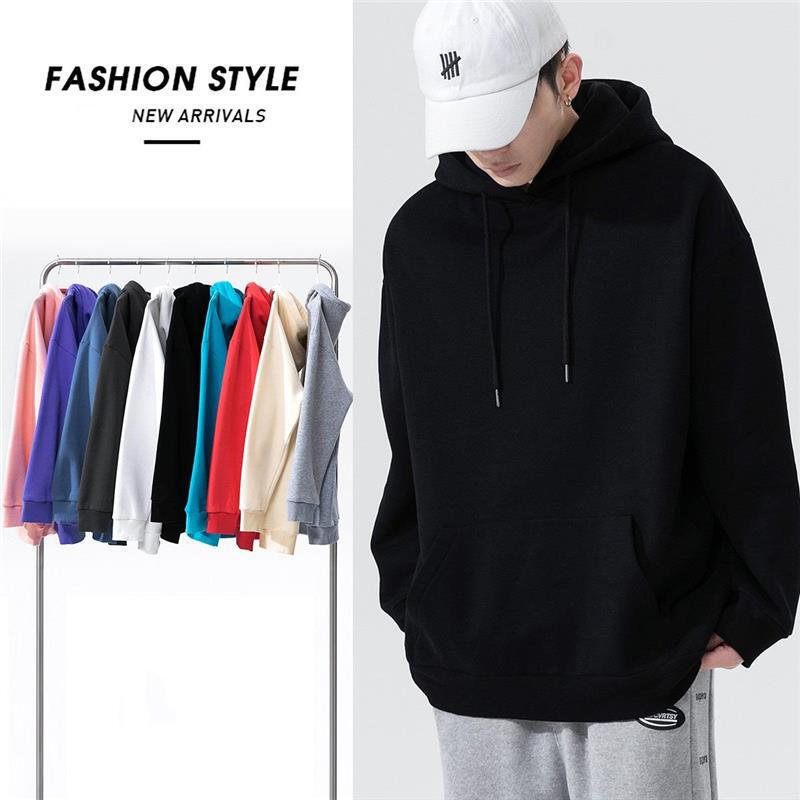 Cross-Border Men's Classic Blank Version Hooded Sweatshirt Solid Color Fleece Pullover Youth Trendy Hoodie Loose Hooded