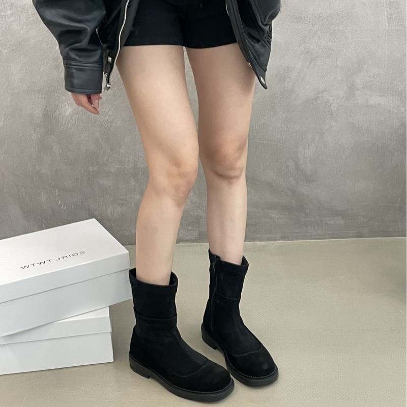 SGIRL TWTW复古厚底短靴女2025新款秋季显瘦堆堆靴百搭休闲马丁靴|undefined