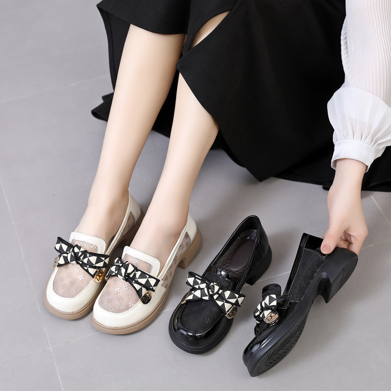 2023 Spring and Summer Hollow Shoes Genuine Leather Mesh Shoes Summer British Style Women's Shoes Flat Mesh Round Head Plus Size Loafers