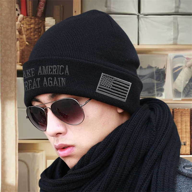 新款针织毛线帽男女套头帽MAKE AMERICA GREAT AGAIN刺绣跨境帽子