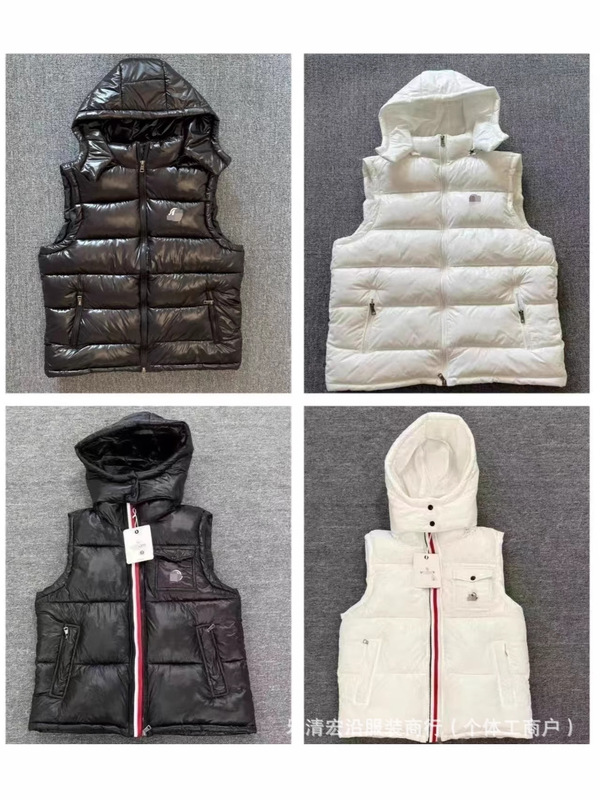 秋冬蒙家同款彩条棉服跨境坎肩棉衣可拆连帽马甲男女情侣亮面背心|undefined
