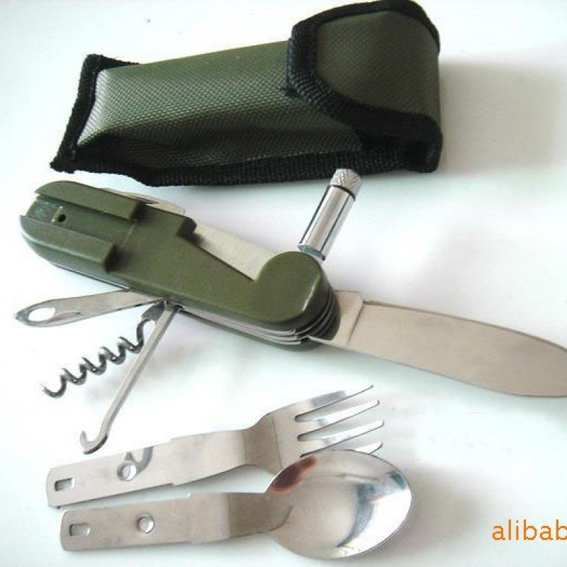 带灯多用途餐具户外多功能餐具刀叉勺可拆装 露营餐刀收纳