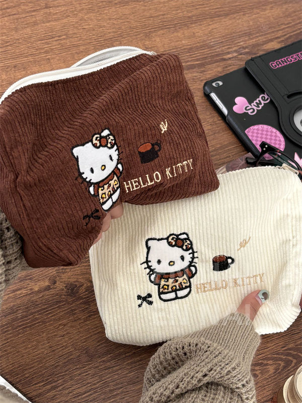 新しいコーデュロイ刺繍キティ収納袋大容量化粧品袋インポータブル高価値ハンドヘルドトイレタリーバッグ|undefined