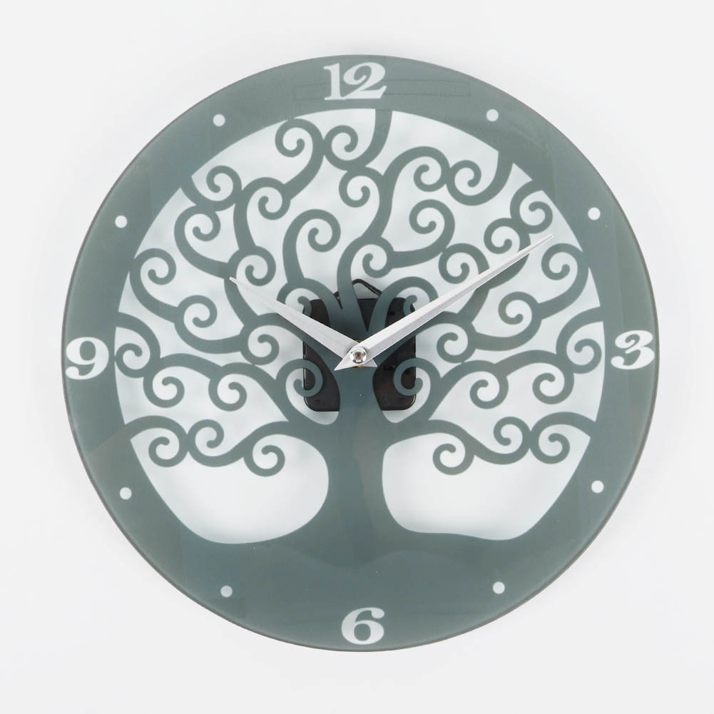 跨境亚马逊生命之树挂钟钢化玻璃家用钟表客厅装饰艺术墙挂表轻奢