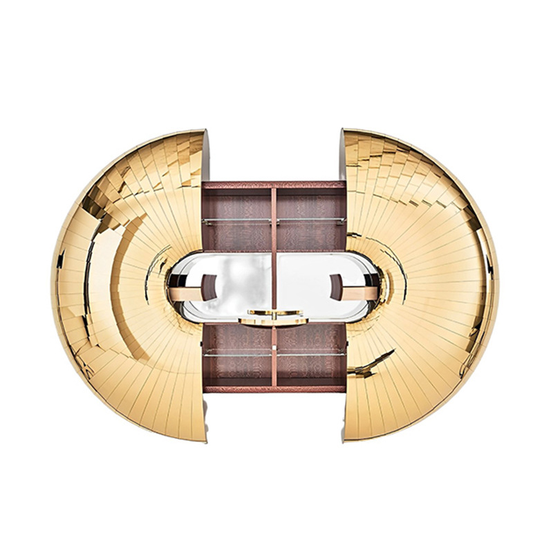 Italian Light Luxury Stainless Steel Wine Cabinet High-End Villa Mansion Home Storage Cabinet Art Living Room Wall Decoration Cabinet