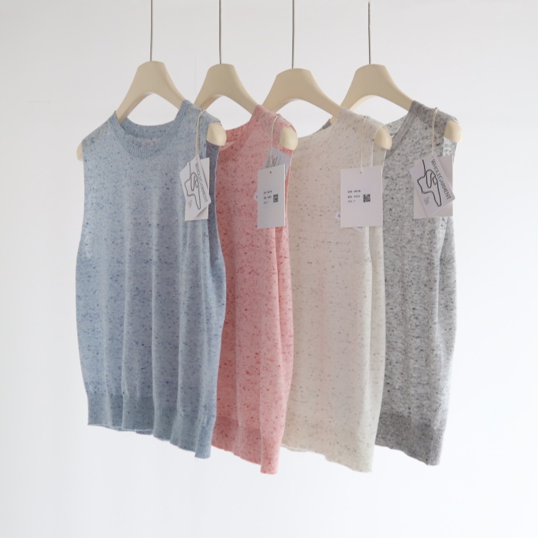 Colorful Yarn Seamless One-Line Ready-To-Wear Wool Linen Blend Round Neck Sleeveless Knitted Vest Commuter Top Women's Thin
