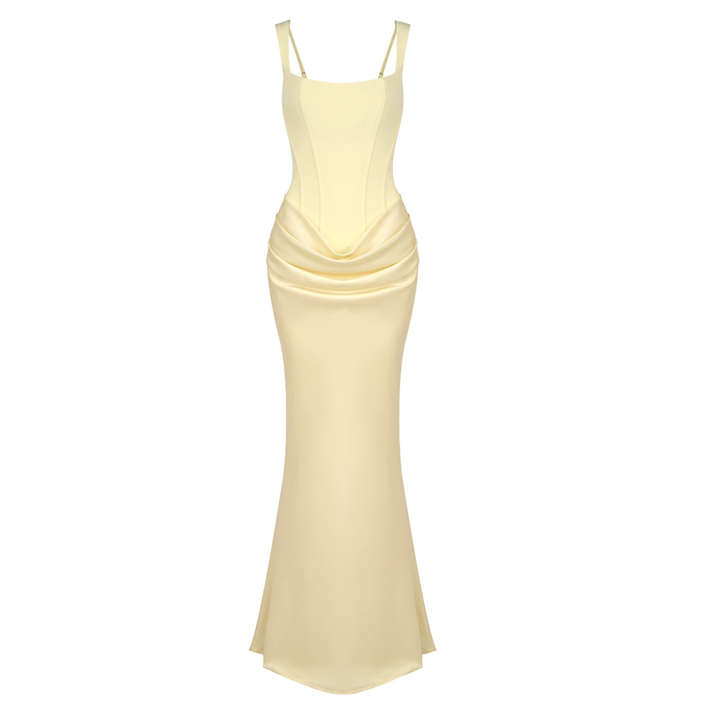 Women's Clothing Bridesmaid Dress Style Drawstring Design Pleated Draped Sexy A-Line Evening Gown For Formal & Casual For Women_ecoleips.com