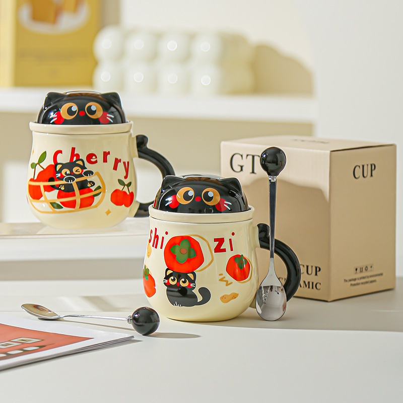 Fruta creativa gatos con tazas de fugas de té encantadoras caricaturas de alto valor de la cara de la taza de desayuno de leche doméstica taza de agua de oficina