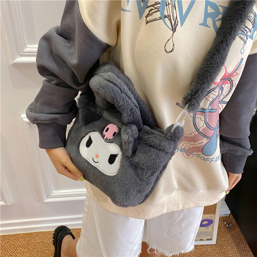 Spring New Sweet Sanrio Plush Bag Girls Soft Cute JK Crossbody Bag Strawberry Bear Handbag Gift Trend