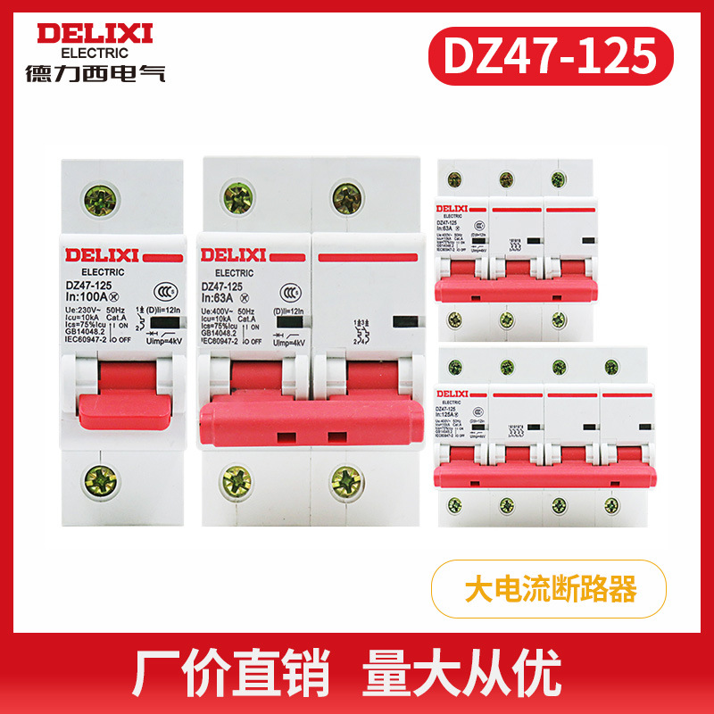 德力西空气开关DZ47-125A大电流大功率小型断路器80A100A过载断路