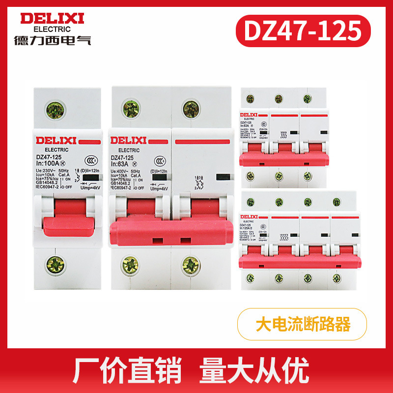 Delixi air switch DZ47-125A high current high power miniature circuit breaker 80A100A overload circuit breaker Delixi air switch DZ47-125A high current high power miniature circuit breaker 80A100A overload circuit breaker