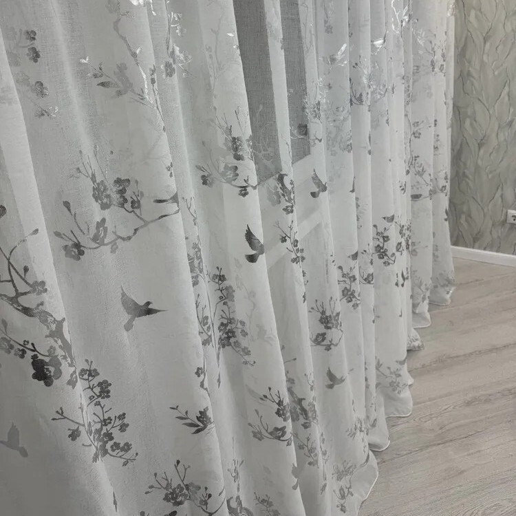 Ozone Wildberry Amazon Foreign Trade Cross-Border Exclusive Hot Stamping Silver Plum Blossom Bird Texture Finished Window Screen Direct Supply from Manufacturer Ozone Wildberry Amazon Foreign Trade Cross-Border Exclusive Hot Stamping Silver Plum Blossom Bird Texture Finished Window Screen Direct Supply from Manufacturer